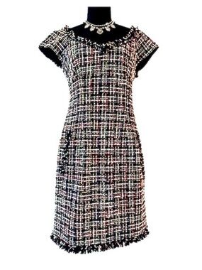 MUSE ~ Black/Multi-Colored Tweed Dress /Functional Pockets Lined size 6